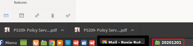 Linux taskbar with a red rectangle around File Explorer app showing the folder 20201201.